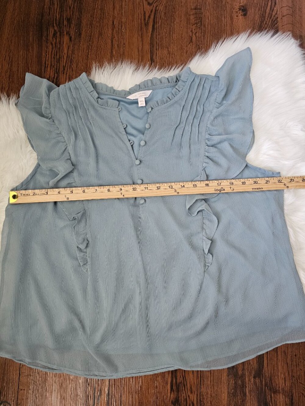 Light Blue Ruffle Cap-Sleeve Blouse - Picture 7 of 8